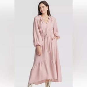 A New Day Blush Colored Long Sleeve Tiered Chiffon Flowing Maxi Dress 2X  NWT